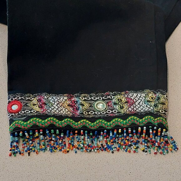 Barbara Lesser Fibers Black Capri Pants w/Beaded Leg Hem Womens Size 10 - Picture 8 of 9